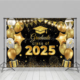 Lofaris Black Gold Balloons Glitter Congrats Grad Backdrop