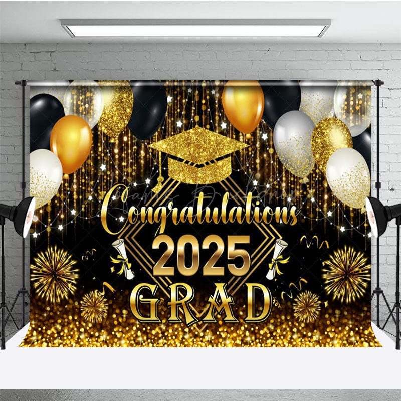 Lofaris Black Gold Balloons Glorious Congrats Grad Backdrop