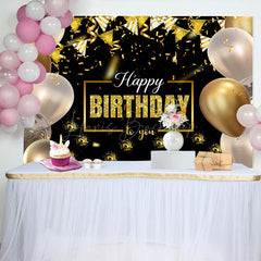 Lofaris Black Gold Balloons Ribbons Happy Birthday Backdrop