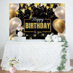 Lofaris Black Gold Balloons Ribbons Happy Birthday Backdrop