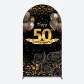 Lofaris Black Gold Balloons Rose 50th Birthday Arch Backdrop