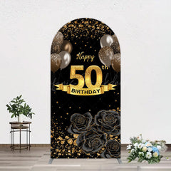 Lofaris Black Gold Balloons Rose 50th Birthday Arch Backdrop