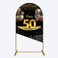 Lofaris Black Gold Balloons Rose 50th Birthday Arch Backdrop