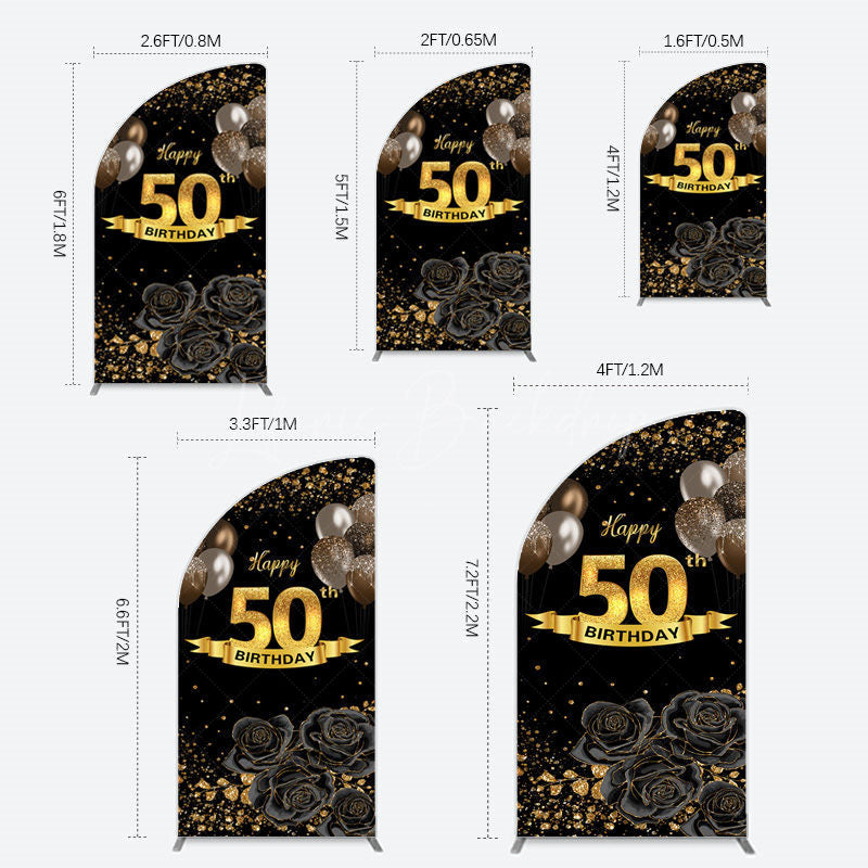 Lofaris Black Gold Balloons Rose 50th Birthday Half Moon Arch Backdrop