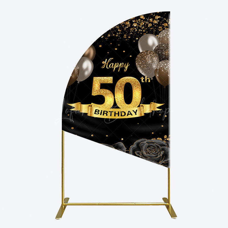 Lofaris Black Gold Balloons Rose 50th Birthday Half Moon Arch Backdrop