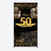 Lofaris Black Gold Balloons Rose 50th Birthday Rectangle Backdrop