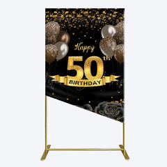 Lofaris Black Gold Balloons Rose 50th Birthday Rectangle Backdrop