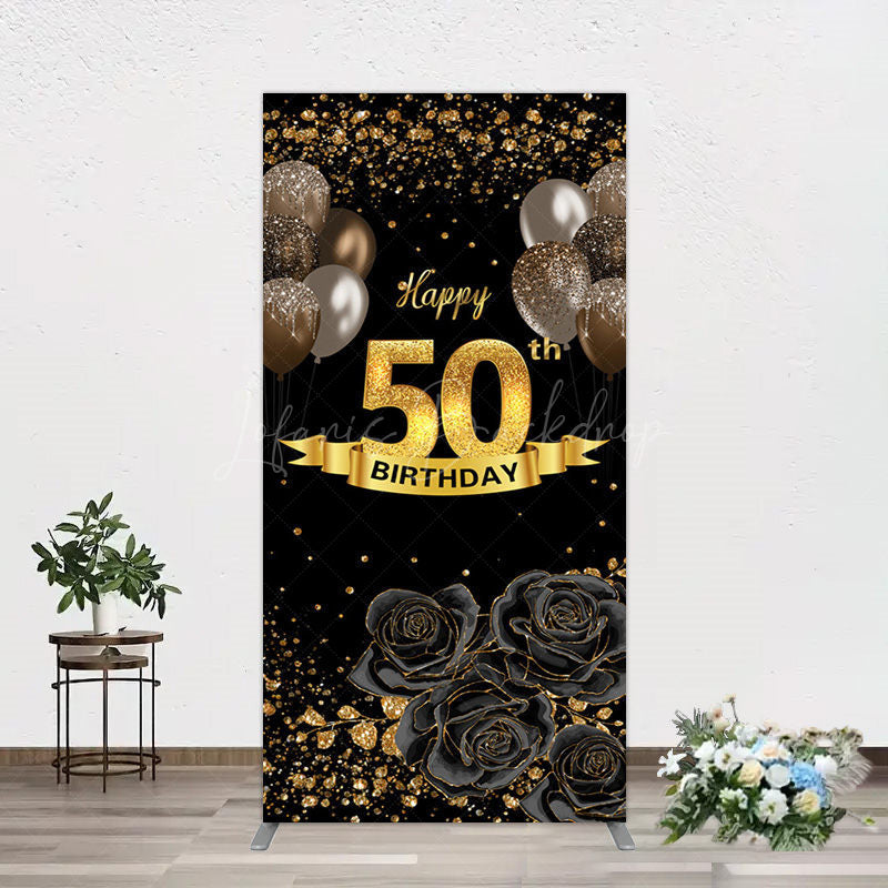 Lofaris Black Gold Balloons Rose 50th Birthday Rectangle Backdrop