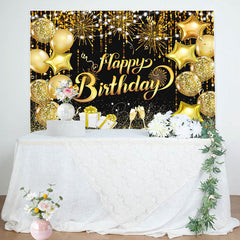 Lofaris Black Gold Balloons Sparkle Happy Birthday Backdrop