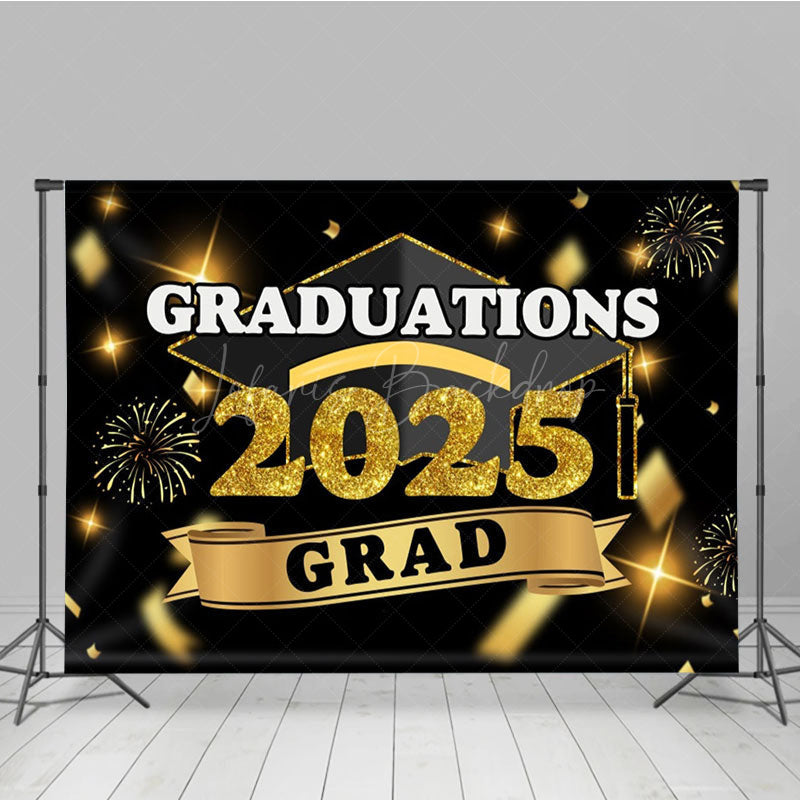 Lofaris Black Gold Blurry Sparkle Congrats Grad Backdrop