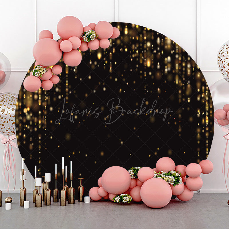 Lofaris Black Gold Bokeh Light Round Happy Birthday Backdrop