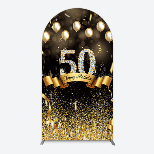 Lofaris Black Gold Bokeh Ribbons 50th Birthday Arch Backdrop