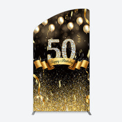 Lofaris Black Gold Bokeh Ribbons 50th Birthday Arch Backdrop