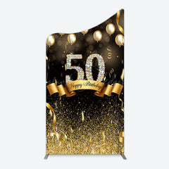Lofaris Black Gold Bokeh Ribbons 50th Birthday Arch Backdrop