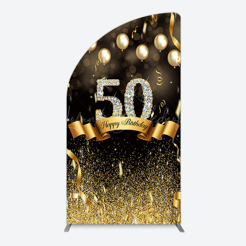 Lofaris Black Gold Bokeh Ribbons 50th Birthday Arch Backdrop