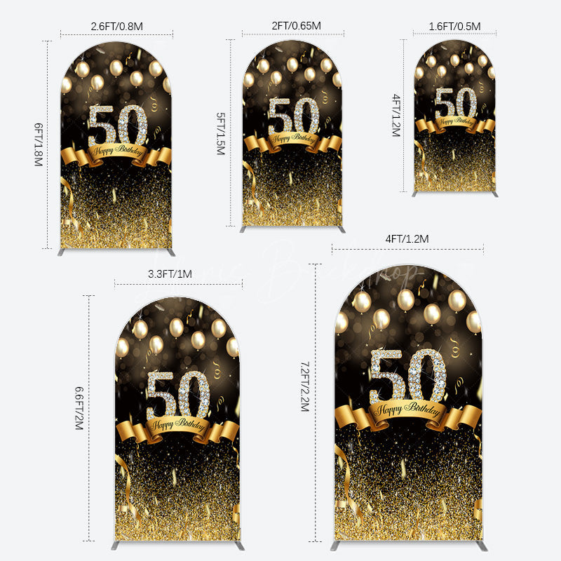 Lofaris Black Gold Bokeh Ribbons 50th Birthday Arch Backdrop