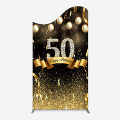 Lofaris Black Gold Bokeh Ribbons 50th Birthday Arch Backdrop