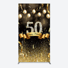 Lofaris Black Gold Bokeh Ribbons 50th Birthday Arch Backdrop