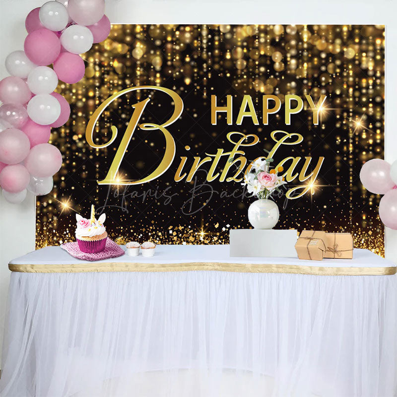 Lofaris Black Gold Bokeh Vibe Lights Happy Birthday Backdrop