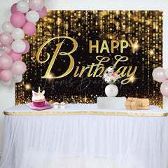 Lofaris Black Gold Bokeh Vibe Lights Happy Birthday Backdrop