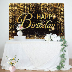 Lofaris Black Gold Bokeh Vibe Lights Happy Birthday Backdrop