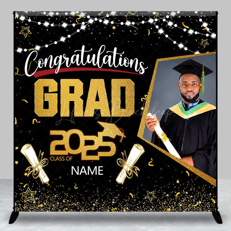 Lofaris Black Gold Congrats Grad Custom Photo Name Backdrop
