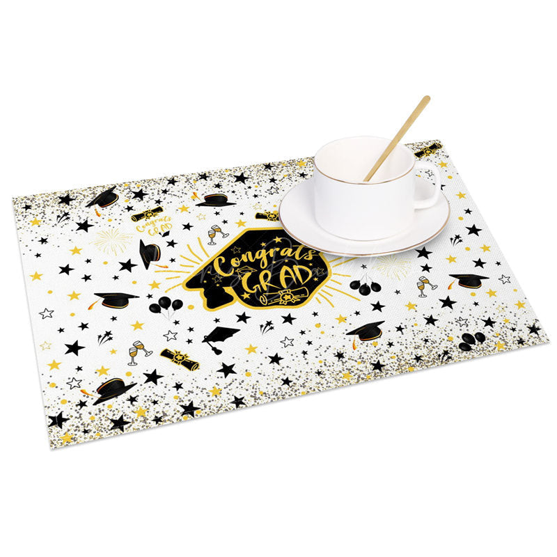 Lofaris Black Gold Congrats Mortarboard Set of 4 Placemats