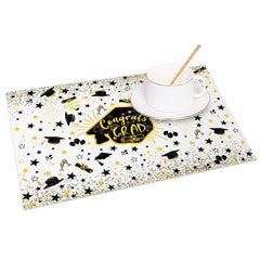 Lofaris Black Gold Congrats Mortarboard Set of 4 Placemats