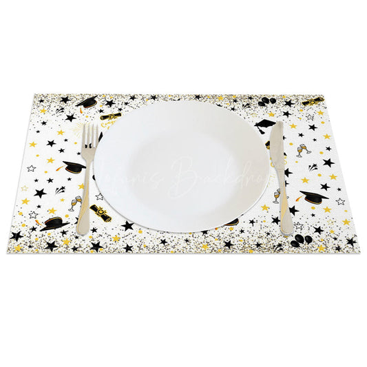 Lofaris Black Gold Congrats Mortarboard Set of 4 Placemats