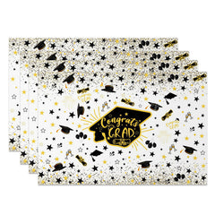 Lofaris Black Gold Congrats Mortarboard Set of 4 Placemats
