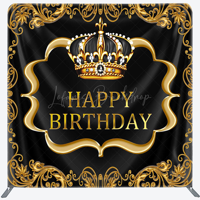Lofaris Black Gold Crown Birthday Square Tension Backdrop