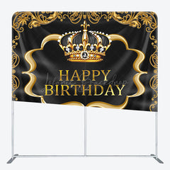 Lofaris Black Gold Crown Birthday Square Tension Backdrop