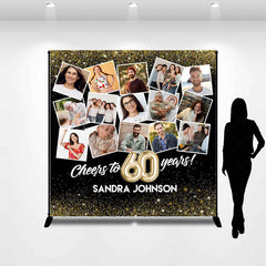 Lofaris Black Gold Custom Name Photo 60th Anniversary Backdrop