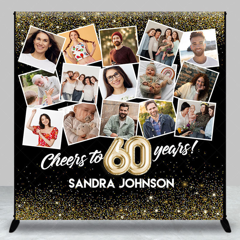 Lofaris Black Gold Custom Name Photo 60th Anniversary Backdrop