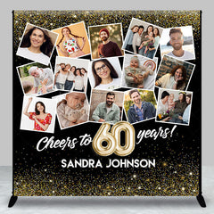 Lofaris Black Gold Custom Name Photo 60th Anniversary Backdrop