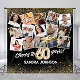 Lofaris Black Gold Custom Name Photo 60th Anniversary Backdrop