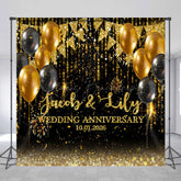 Lofaris Black Gold Custom Name Wedding Anniversary Backdrop