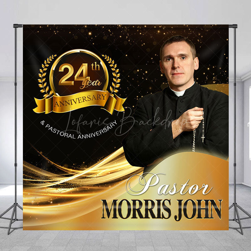 Lofaris Black Gold Custom Photo Name 24th Anniversary Backdrop