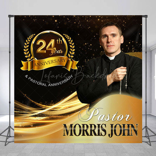 Lofaris Black Gold Custom Photo Name 24th Anniversary Backdrop