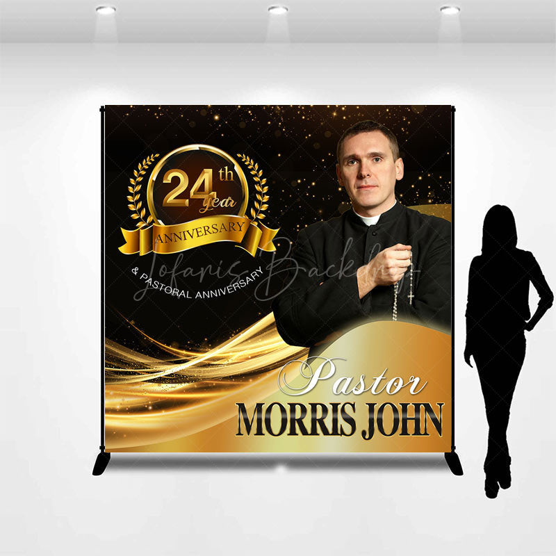 Lofaris Black Gold Custom Photo Name 24th Anniversary Backdrop