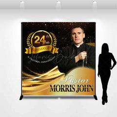 Lofaris Black Gold Custom Photo Name 24th Anniversary Backdrop