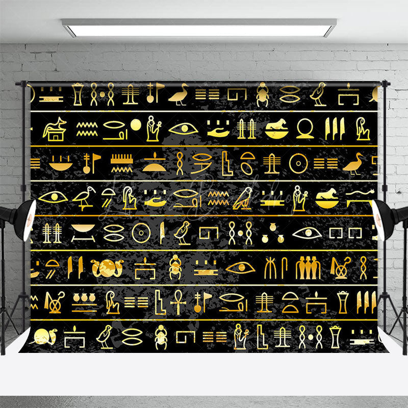 Lofaris Black Gold Egyptian Hieroglyphs Photography Backdrop