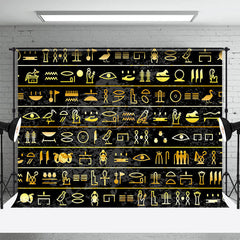 Lofaris Black Gold Egyptian Hieroglyphs Photography Backdrop