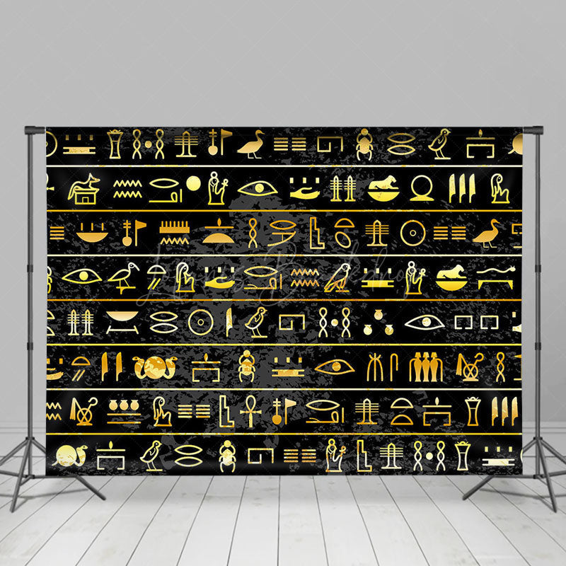 Lofaris Black Gold Egyptian Hieroglyphs Photography Backdrop