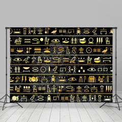 Lofaris Black Gold Egyptian Hieroglyphs Photography Backdrop