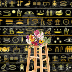 Lofaris Black Gold Egyptian Hieroglyphs Photography Backdrop