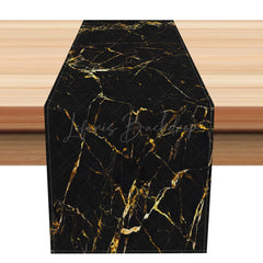 Lofaris Black Gold Gilt Abstarct Marble Texture Table Runner