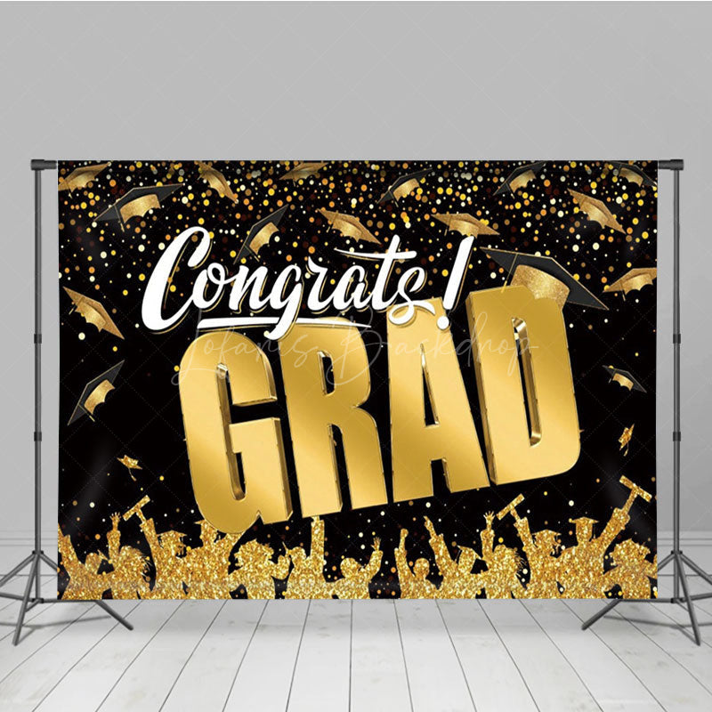 Lofaris Black Gold Glitter Bachelor Cap Graduation Backdrop