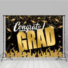 Lofaris Black Gold Glitter Bachelor Cap Graduation Backdrop