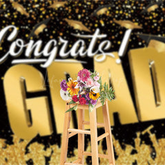 Lofaris Black Gold Glitter Bachelor Cap Graduation Backdrop